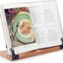Deluxe Large Cookbook Holder - Acrylic Shield With Cherry Wood Base - Made in the USA