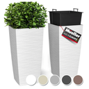 Mueller M-Resin Heavy Duty Tall Planters for Outdoor Plants, Indoor Grande Plant Pots, Boxes, Trees, Flower Pots, 2-Piece Set, 18”, Modern Design, Built-in Drainage, Front Porch Decor, White