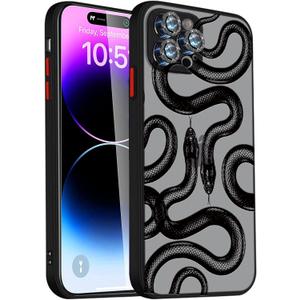 Compatible for iPhone 15 Pro Max Case with Bling Camera Lens Protector Cute Fashion Luruxy Black Snake 3D Pattern Slim Shockproof iPhone Pro Max Case for Women Girls Men Boys