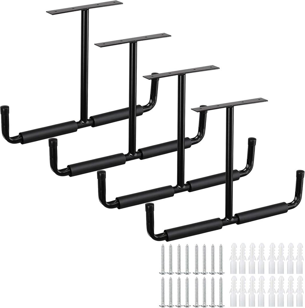 HOME RIGHT Overhead Garage Storage Rack, 16.5 Inch Heavy Duty Ceiling Double Storage Hooks Utility Hanger for Hanging Lumber Ladder Tool Bike & Other Bulky Items (4 Pack, Black)