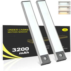 Under Cabinet Lighting, 3200mAh Motion Sensor Light Indoor, 3 Color Temp, Rechargeable Battery Operated LED Closet Lights, Wireless Under Counter Lights for Kitchen Stair (8 Inch, 2 Pack) x 2