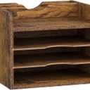 Snughome Vintage Wood File Organizer Desktop, 13.4 Document Letter Mail Tray Sorter with 3 Adjustable Shelves, Wooden Desktop Paper File Sorter Holder (Rustic Brown, 13.78L x 11.81W x 11.02H)