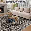 Washable 6x6 Square Rug: Non Slip Soft Stain Resistant 6 ft Carpet for Living Room Bedroom Dinning Room Entryway - Low Pile Indoor Floor mat Farmhouse Decor for Family with Pets & Kids 6x6 Black
