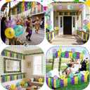 Mardi Gras Golf Cart Decoration Set - Purple Green Gold Tinsel Curtain, Tinsel Garland & Mardi Gras Themed Latex 12 Balloons for Carnival Parade Holiday Outdoor Party Supplies