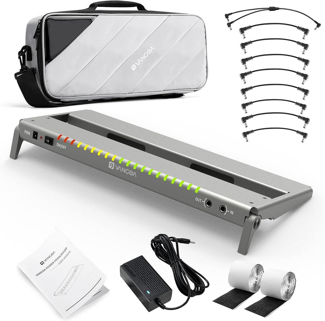 Vangoa Guitar Pedal Board with Built-in Isolated Power Supply, VPPD-S Aluminum Small Portable Folding Powered Guitar Pedalboard with Carry Bag, 2.8lb, Gray (Small-16.1"x 6.5")