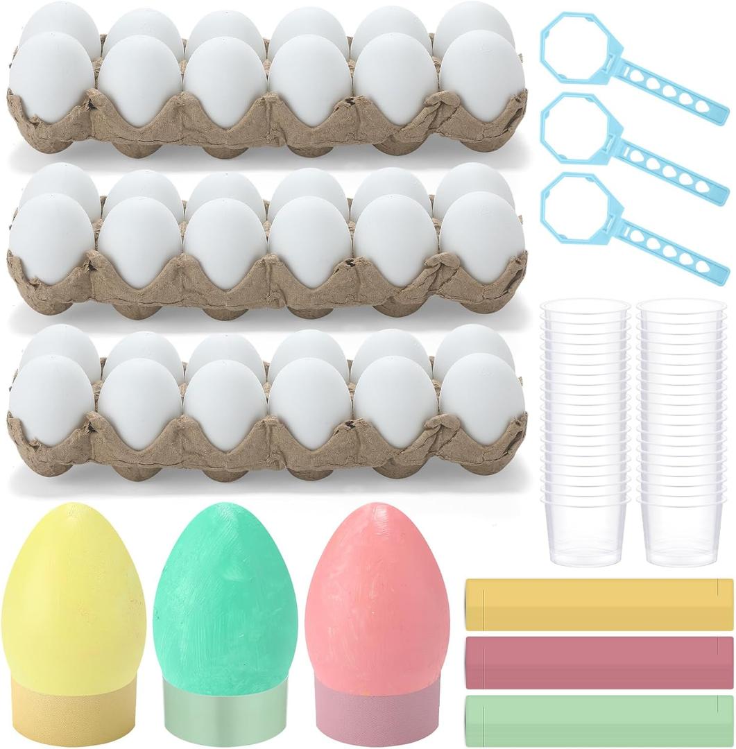 Lunmon 129 Pcs Dyeable Easter Eggs Kit Egg Decorating Kit with Blue Tray Measuring Cup DIY Tools for Easter Party Supplies Hunt Activity