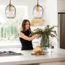 CASAMOTION Pendant Lights Kitchen Island 2 Pack Modern Contemporary Clear Glass Organic Globe Brass Gold Hanging Light Adjustable Cord Bedroom Dining Table Small Medium Lamp 8 Inch Height