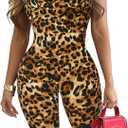 Women's Bodycon Jumpsuit Summer Tank Top Cheetah Catsuit Yellow Leopard XL (XL)