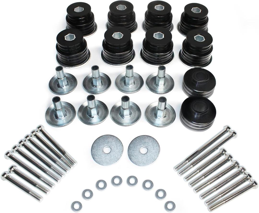 KF04058BK Body Cab Bushing Kit, Polyurethane Body Mount for Ford F250 F350 Super Duty 1999-2007 2WD 4WD Body Mounts with Steel Sleeves & Hardware - Improve Bumpy Ride