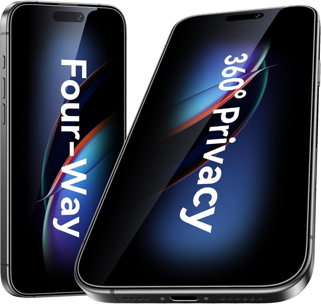 Esanik 2-Pack for iPhone 17/16Pro 360 Privacy Screen Protector - 4-Way Anti-Spy Tempered Glass, Shatterproof, Anti-Peep, Scratch Resistant, Easy Installation Frame Included