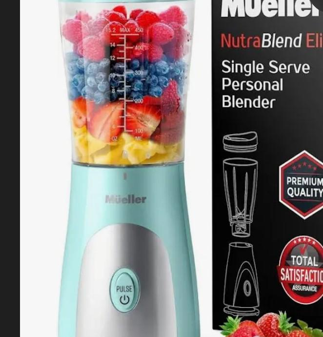 Mueller Personal Blender for Shakes and Smoothies with 15 Oz Travel Cup and Lid, Juices, Baby Food, Heavy-Duty Portable Blender & Food Processor, Turquoise Set Of 4