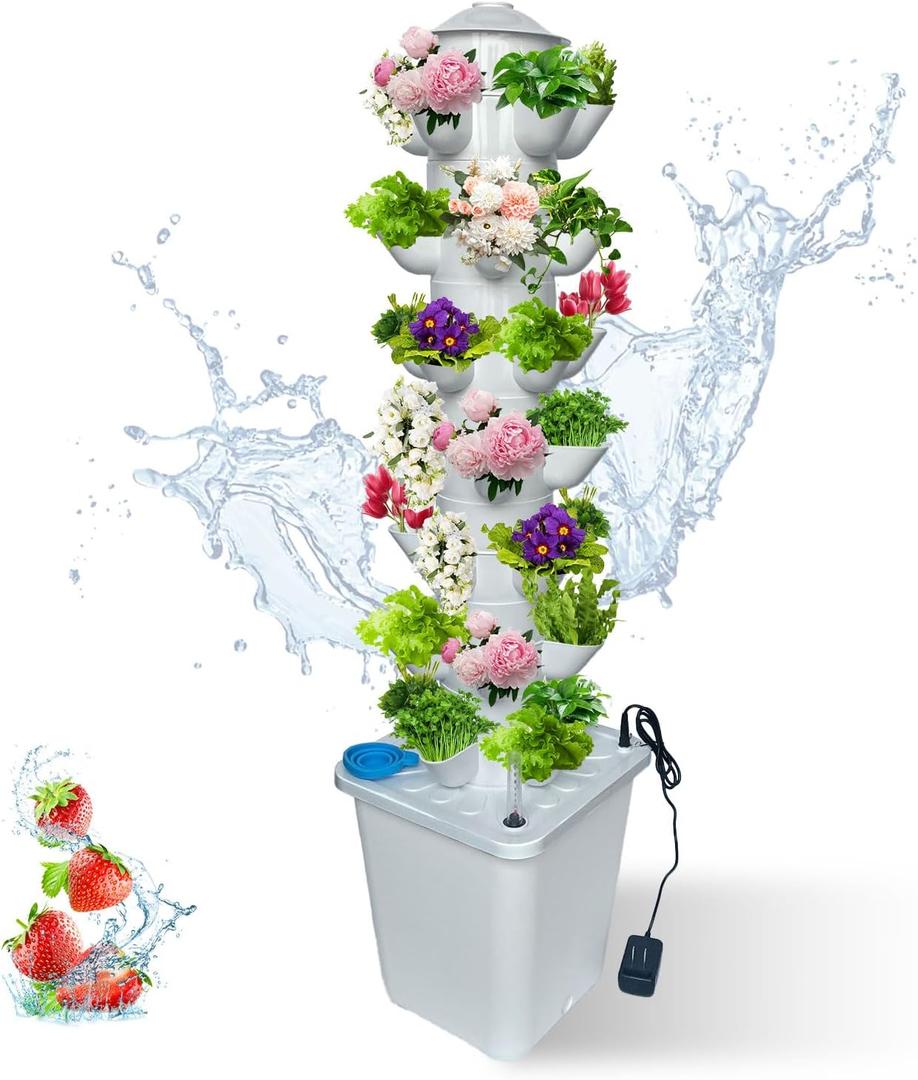 35 Pots Hydroponic Tower, Hydroponics Growing System Tower, Vertical Tower Planter, Pump Tower with Timer Automatic Watering, Irrigation Pump and Movable Water Tank, for Hydroponic Gardening Lovers