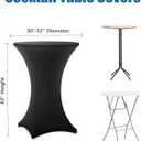 Cocktail Table Covers - 6 Pack 32x43 Inch Table Cloth - Black Fitted Stretch Spandex Round High Top Tablecloth for Party, Bar, Birthday, Pub, Banquet