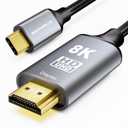 USB C to HDMI 2.1 Cable 6Ft (8K@60Hz,4K@144Hz,2K@240Hz) Type-C to HDMI Braided Cord,[Thunderbolt 3/4/5 Compatible] for iPhone 15 Series,MacBook Pro/Air,iPad Pro,Surface,Dell,HP