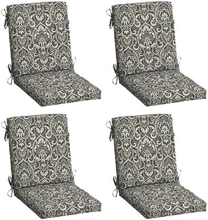 Arden 4-Pack Outdoor Patio Dining Chair Cushion, 20x44, Rain-Proof Seat Pad, Fade-Resistant Outdoor Cushion Black Aurora Damask