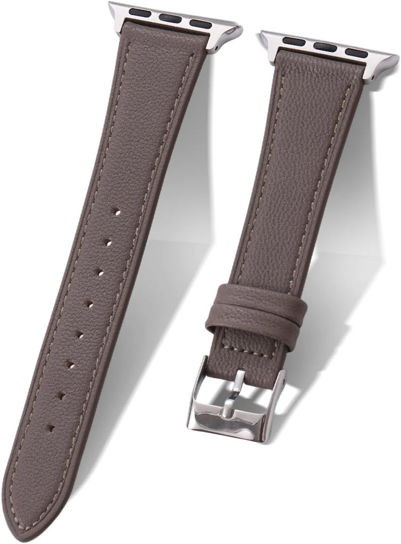 Soft French Goatskin Women Slim Leather Watch Band Compatible with Apple Watch, Thin Leather Strap Replacement for iWatch, Size: 42mm(Series 10/11)/41mm/40mm/38mm