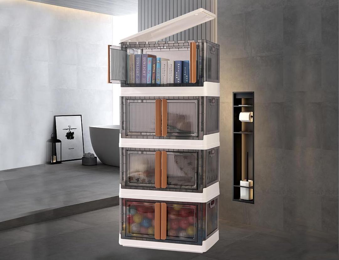 304 Quart Collapsible Clothes Storage with Wheels can be Freely Stacked, Stackable Bins with Lid and Door for Toy, Seasonal Clothes, Keepsakes, Decorations, ShoesFood Items.(19 Gal 4Pack)