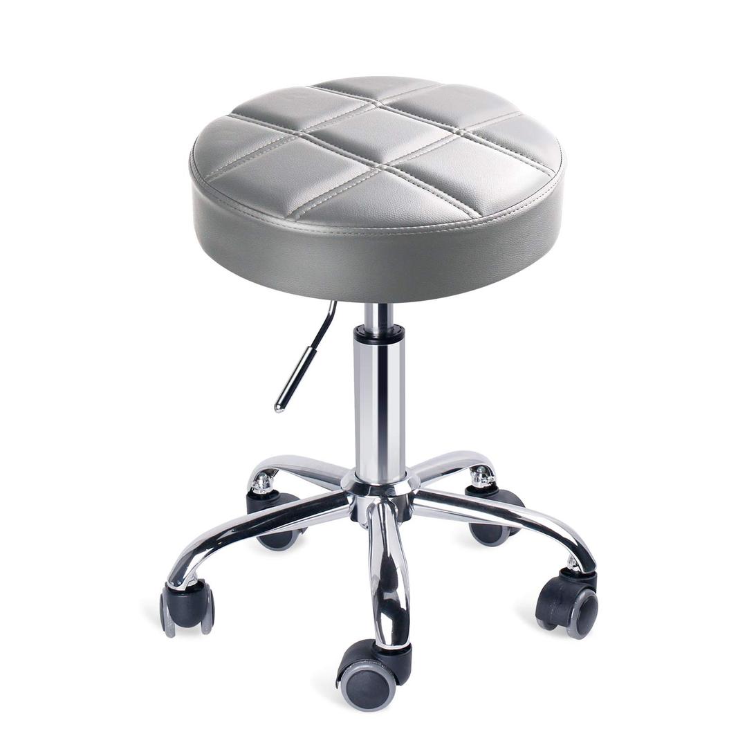 Leopard Round Rolling Stools, Adjustable Work Medical Stool with Wheels (Light Grey)