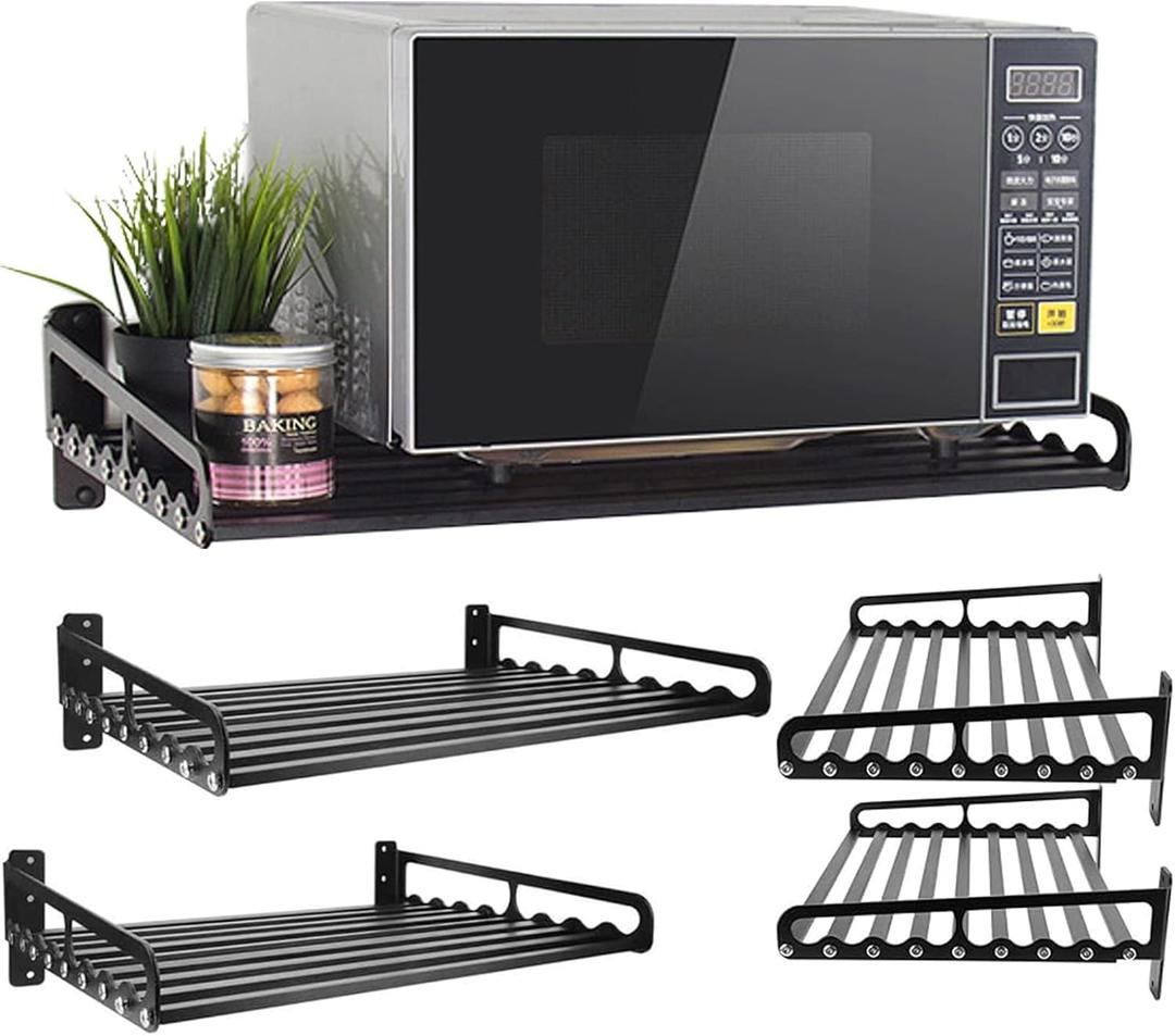 MaxxCloud Electric Oven Holders, Microwave Oven Rack Kitchen Shelf, Black Storage Racks Wall Shelf, Kitchen Organizer Aeronautical Aluminum, Weight Bearing 80 lb (23.6'' x 15.5'', Black)