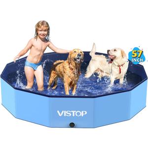 VISTOP Large Foldable Dog Pool, Hard Plastic Shell Portable Swimming Pool for Dogs Cats and Kids Pet Puppy Bathing Tub Collapsible Kiddie Pool (57inch.D x 11.8inch.H, Blue)