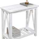 Farmhouse Narrow End Table Wooden Rustic White Side Tables with Storage Shelves Narrow Sofa Table for Small Spaces Living Room Bedroom Bathroom Dorm, 24 inches x 12 inches x 24 inches
