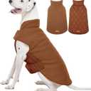 Kuoser Reversible Dog Coat Warm Fleece & Quilted Waterproof Dog Jacket, Double-Sided Cold Weather Dogs Winter Coat with Harness Hole, Windproof Pet Snow Vest , Brown L (Large (Chest: 20.9"-24.4"))