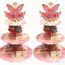 3 Tier Cardboard Cupcake Stand with Butterfly Decoration Assembled Dessert Stand for Birthday Parties Girls and Boys (2PCS)