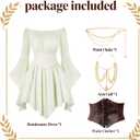 Renaissance Costume Women Pirate outfit Ren Faire Dress Off Shoulder Bell Sleeve Arm chain Waist Belt waist chain, Size Small