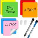 Reusable Dry Erase Sticky Notes with Dry Erase Markers & Clips. Multi-Color 4x4 6-Pack! Eco-Friendly & Washable-Perfect for Lists, Labels & Reminders. Your Sticky Note for Home & Office!