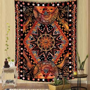 Fowocu Orange Sun and Moon Tapestry Wall Hanging, Indie Hippie Mandala Cool Wall Tapestries, Aesthetic Tapestry for Bedroom Living Room Dorm (Orange, 70.8''  90.5'')