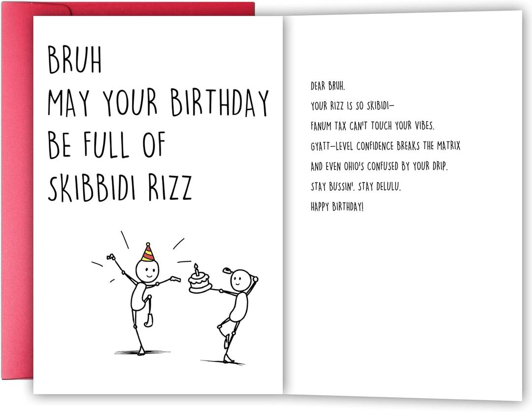 Funny Gen Z Slang Birthday Card for Him Her, Hilarious 13th 14th 15th 16th 17th 18th Birthday Gift for Son Daughter Niece Nephew, Teenagers Bday Decorations & Gifts