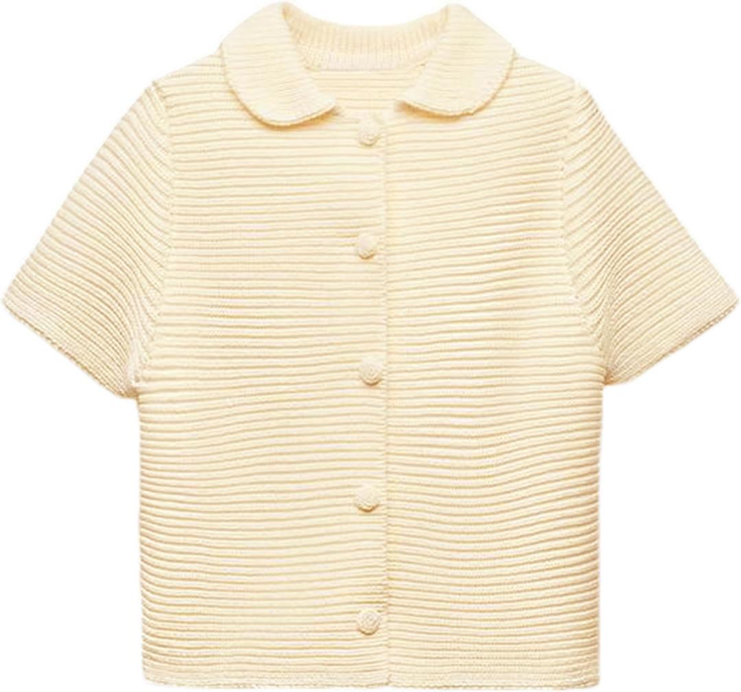 Tanming Womens Cardigan Sweaters Soft Chunky Knit Top Short Sleeve Button Loose Outerwear Sweater (Small, Beige)