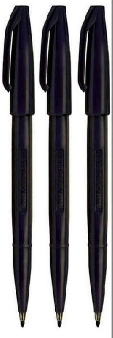Pentel Black Original Sign Pen S520 Fibre Tip Marker Pens Colour Fineliner 2mm Nib 1mm Line Width (Pack of 3)