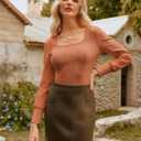 GRACE KARIN Womens Fall Long Sleeve Trendy Tops 2025 Square Neck Ribbed Casual Shirts Cozy Basic Sweater (Small, Orange)