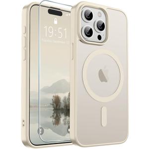 SUPFINE Magnetic for iPhone 15 Pro Max Case (Compatible with MagSafe) (Military Grade Drop Protection) Translucent Matte Shockproof with Anti-Fingerprint Phone Case,Antique White