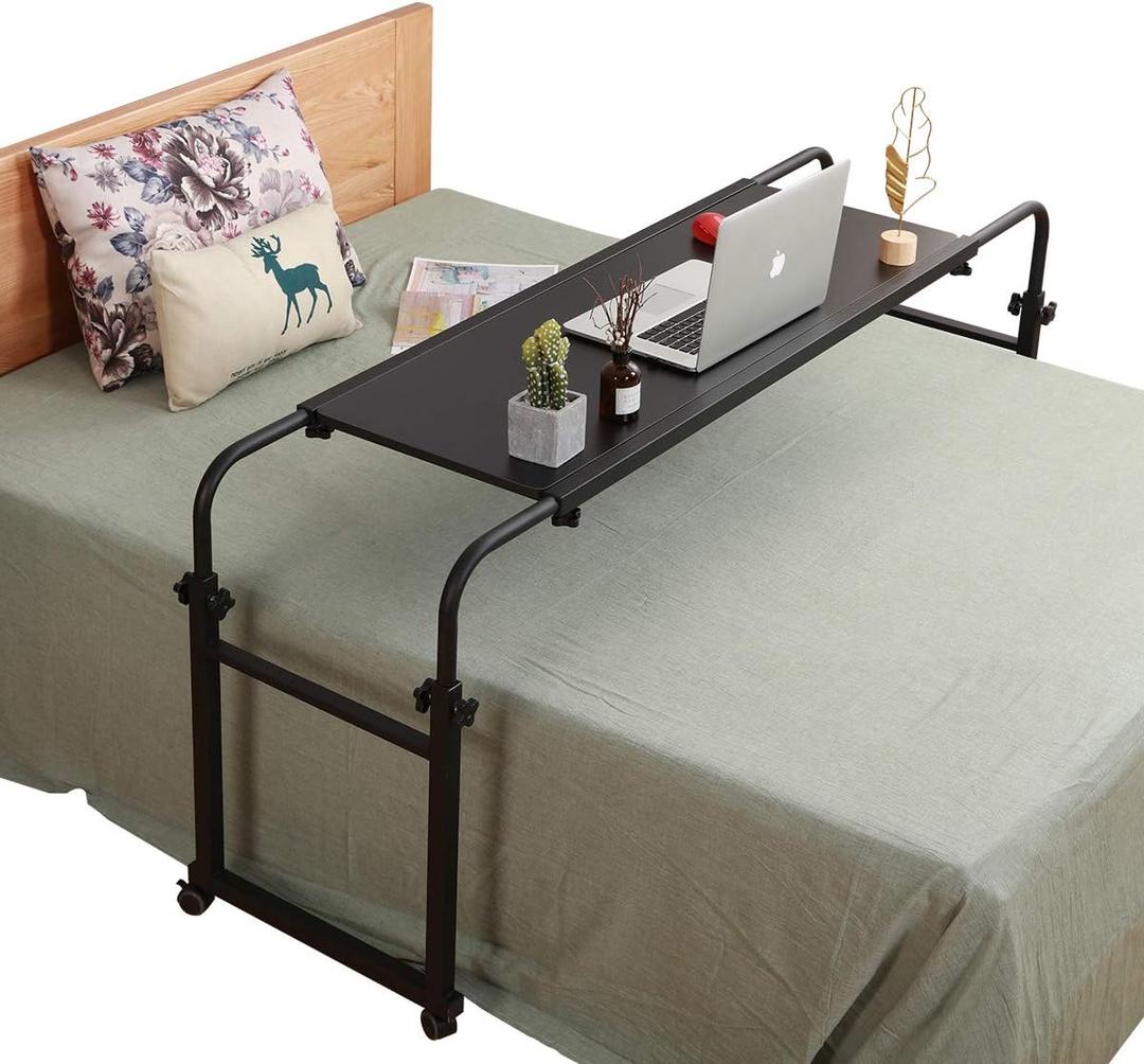 Overbed Table with Wheels Overbed Desk Over Bed Desk King Queen Bed Table Overbed Laptop Table Over Bed Table with Wheels(Black)