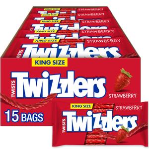 TWIZZLERS Twists Strawberry Flavored King Size, Chewy Candy Packs, 5 oz (15 Count) (EXP 09/30/26)