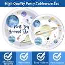 ZOIIWA 200 PCS First Trip Around the Sun Birthday Tableware Disposable 1st Space Party Supplies Outer Space Birthday Party Paper Plates Napkins Forks Baby Shower Decoration Serve 50 guest