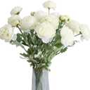 6PCS Artificial Ranunculus Flowers with Real Touch Stem Silk Ranunculus Flowers for Household Arrangement Beige Color (White)