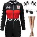TOKYO REVENGERS Women Race Car Driver Jumpsuit Halloween Outfit Cosplay Costume With Accessories Set(Red, 5XL)