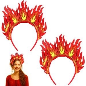 Thiccywoov 2 Pcs Fire Flame Headband Pentecost Hair Accessories Glitter Felt Pentecost Decoration for Cosplay Party Costumes