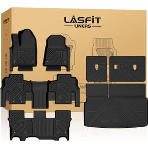LASFIT Floor Mats & Trunk Mat for Jeep Wagoneer 2022-2025 8 Seaters (NOT for 7 Passengers/Wagoneer L/Wagoneer S) All Weather Custom Fit Car Floor Liners Black