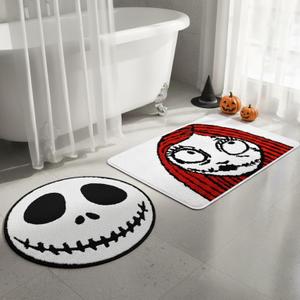 2Pcs Halloween Bathroom Rug,Nightmare Before Holiday Christmas Decoration