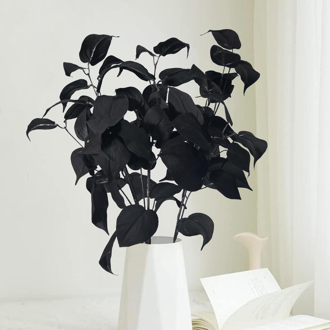 3pcs 30inch Artificial Black Stems High-end Faux Black Ivy Leaves Branches Artificial Plants Leaf Stems Garland Spray for Home Wedding Bouquet Gothic Aesthetic Graduation Skoopy Halloween Decorations
