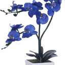 15" Tall Artificial Silk Phalaenopsis Orchid Flower Plant Pot Arrangements (Navy Blue)
