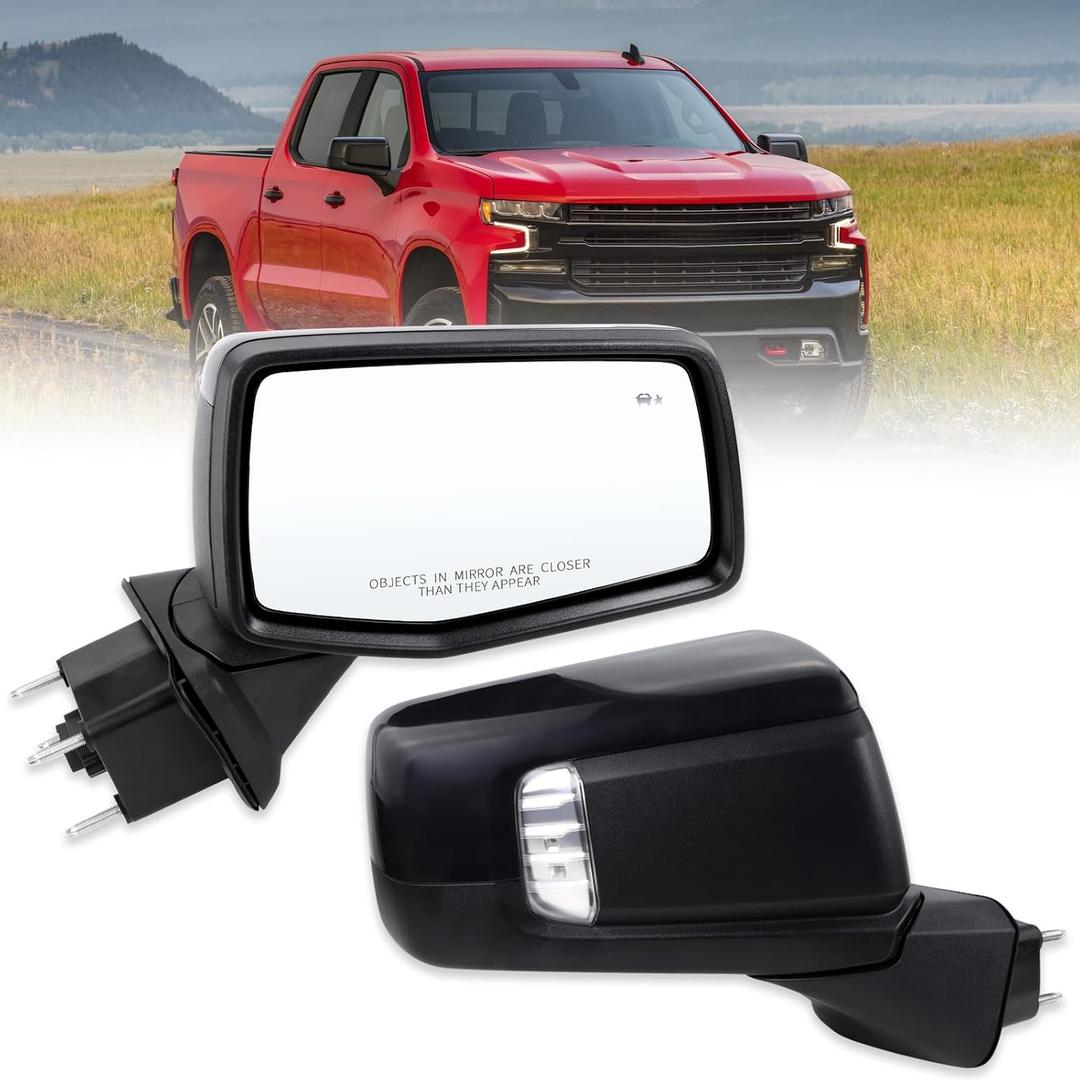 Right Passenger Side Mirror Compatible with 2019-2025 Chevy Silverado 1500 With Power Glass Manual Folding Temperature Sensor Turn signal Heated Blind Spot Black Replace#GM1321586(9Pins)