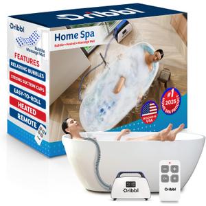 Dribbl Electric Bubble Massage Bathtub Mat Non-Slip Full-Body Waterproof Hot Tub Spa Mat for Bath with Heater, Motorized Air Pump, and Remote Control, 6-Speed Adjustable Massage, Blue