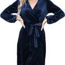 Naggoo Women's Long Sleeve Wrap Dress Semi Formal Velvet Mini Dress Sexy V Neck Cocktail Party Club Dress (X-Large, Navy Blue)