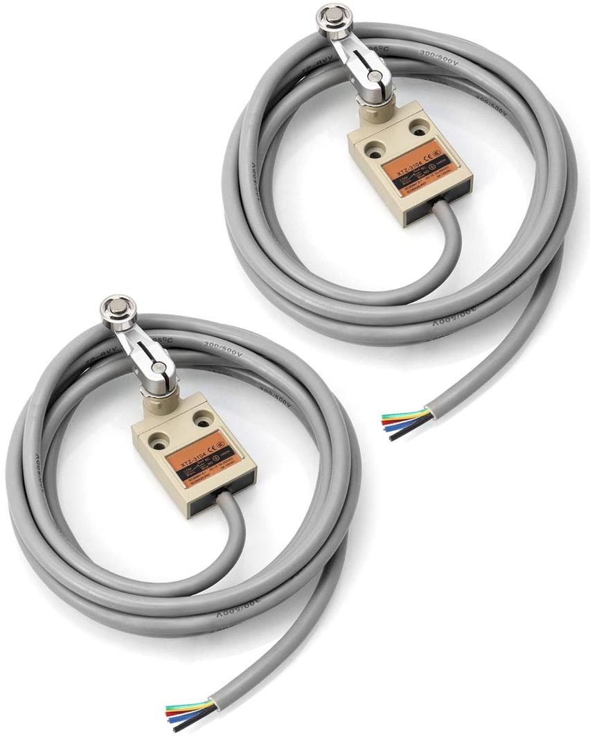 QWORK Waterproof Limit Switch TZ-3104 with Roller Lever Plunger, 2 Pack - Momentary Action, SPDT 1NO+1NC, Including 3m Cable