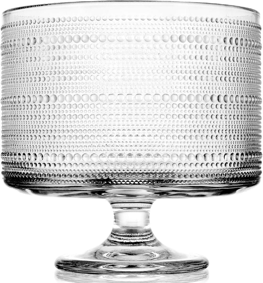 Glass Trifle Bowl with Pedestal, 3.43qt Footed Dessert Stand, Vintage Centerpiece Bowl for Layered Cakes, Fruits, Salad (Raindrop Pattern)